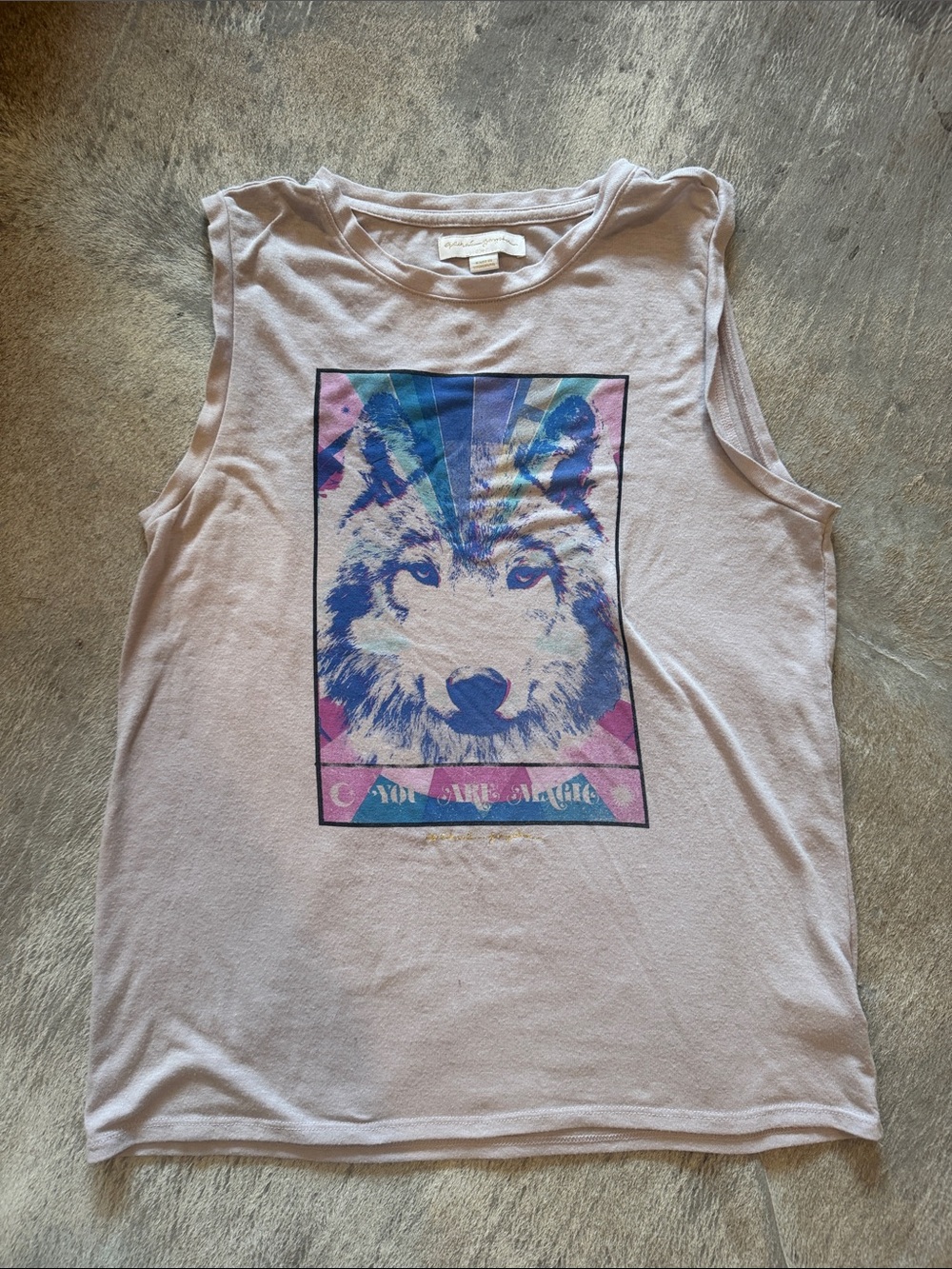 Spiritual Gangster Lavender Muscle Tee with Multicolor Wolf Graphic